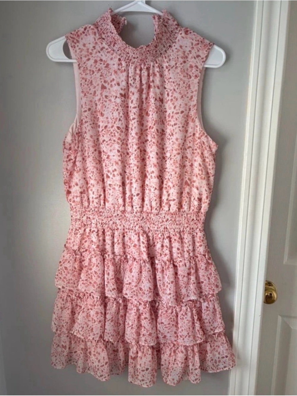 Express Pink Floral Smocked Tiered Dress
